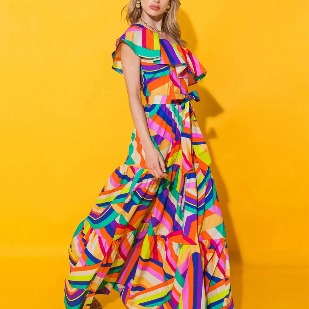 NWOT Flying Tomato Maxi Dress Multicolor Swirl Rainbow